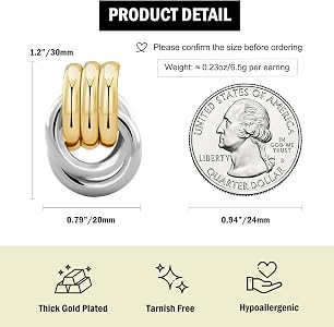 Chunky Gold Knot Earrings Statement Earrings for Women Gold Plated Dupes Geometric Dangle Earring... | Amazon (US)