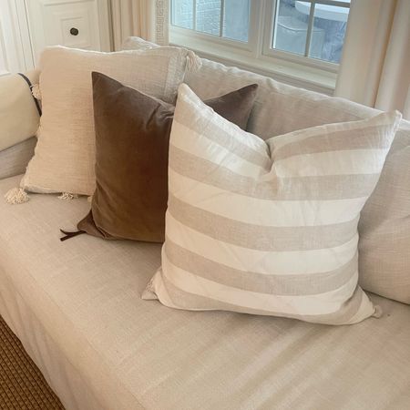 Throw pillows in my living room. The stripe on my sofa is beautiful but too delicate - I linked a better more durable 

#LTKunder100 #LTKstyletip #LTKhome