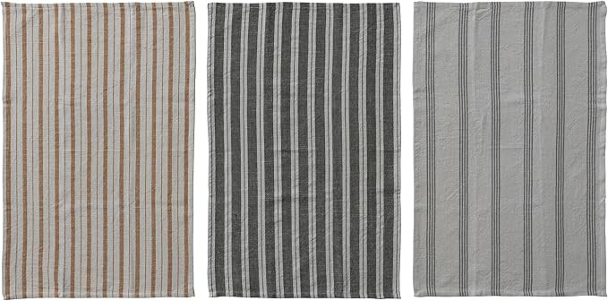 Creative Co-Op 3-Piece Woven Cotton Slub Tea Towels with Stripes, Multicolor | Amazon (US)