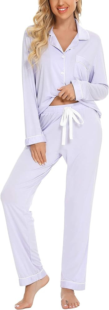 Anjue Pajamas for Women Soft Button Up Pajama Set Long Sleeve Shirt and Pajama Pants Lounge Sets ... | Amazon (US)