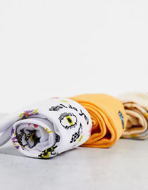 ASOS DESIGN 3 pack sport socks with flower and eye print | ASOS (Global)