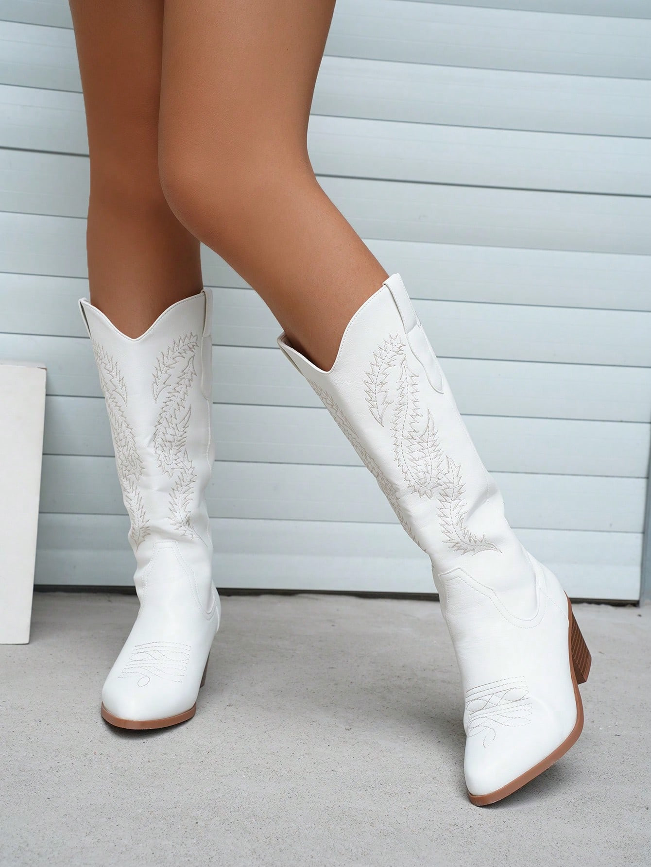 Fashionable Women's Boots, White Embroidered Western Boots | SHEIN