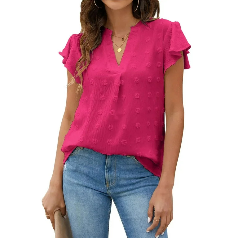 Fantaslook Blouses for Women Dressy V Neck Ruffle Sleeve Summer Tops Casual Flowy Shirts | Walmart (US)