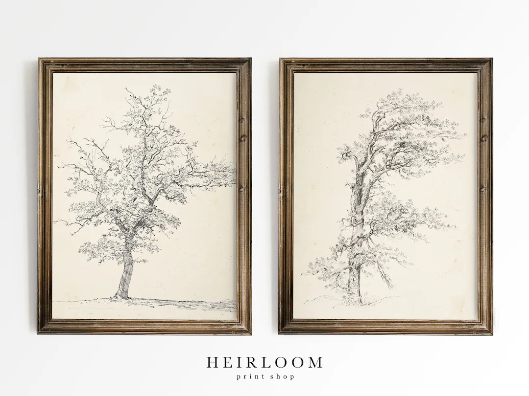 Tree Drawing Set | Vintage Sketch ART PRINTS | Pencil Sketch | Tree Sketch Set - Etsy | Etsy (US)