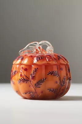 Handpainted Pumpkin Sweet Vanilla Glass Pumpkin Candle | Anthropologie (US)