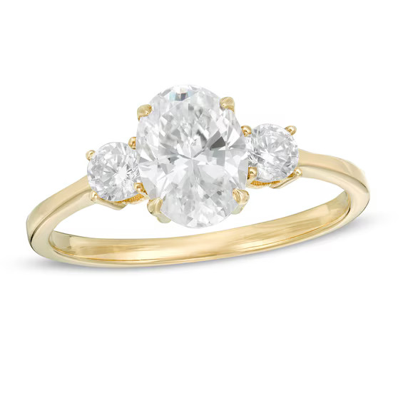 1-1/4 CT. T.W. Oval and Round Diamond Three Stone Engagement Ring in 14K Gold|Zales | Zales