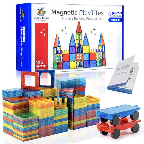 SUNNY AUNTIE Magnetic Tiles 125 PCS XL Set with Storage Bag – Magnetic Building Tiles for Kids Ages 3-8, STEM Magnet Construction Toy for Boys & Girls | Amazon (US)