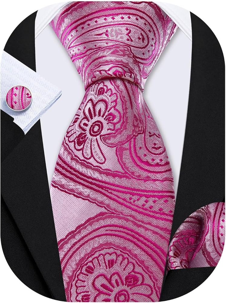 Barry.Wang Men Tie Set Floral Paisley Silk Necktie Pocket Square Cufflinks Formal Wedding Party B... | Amazon (US)
