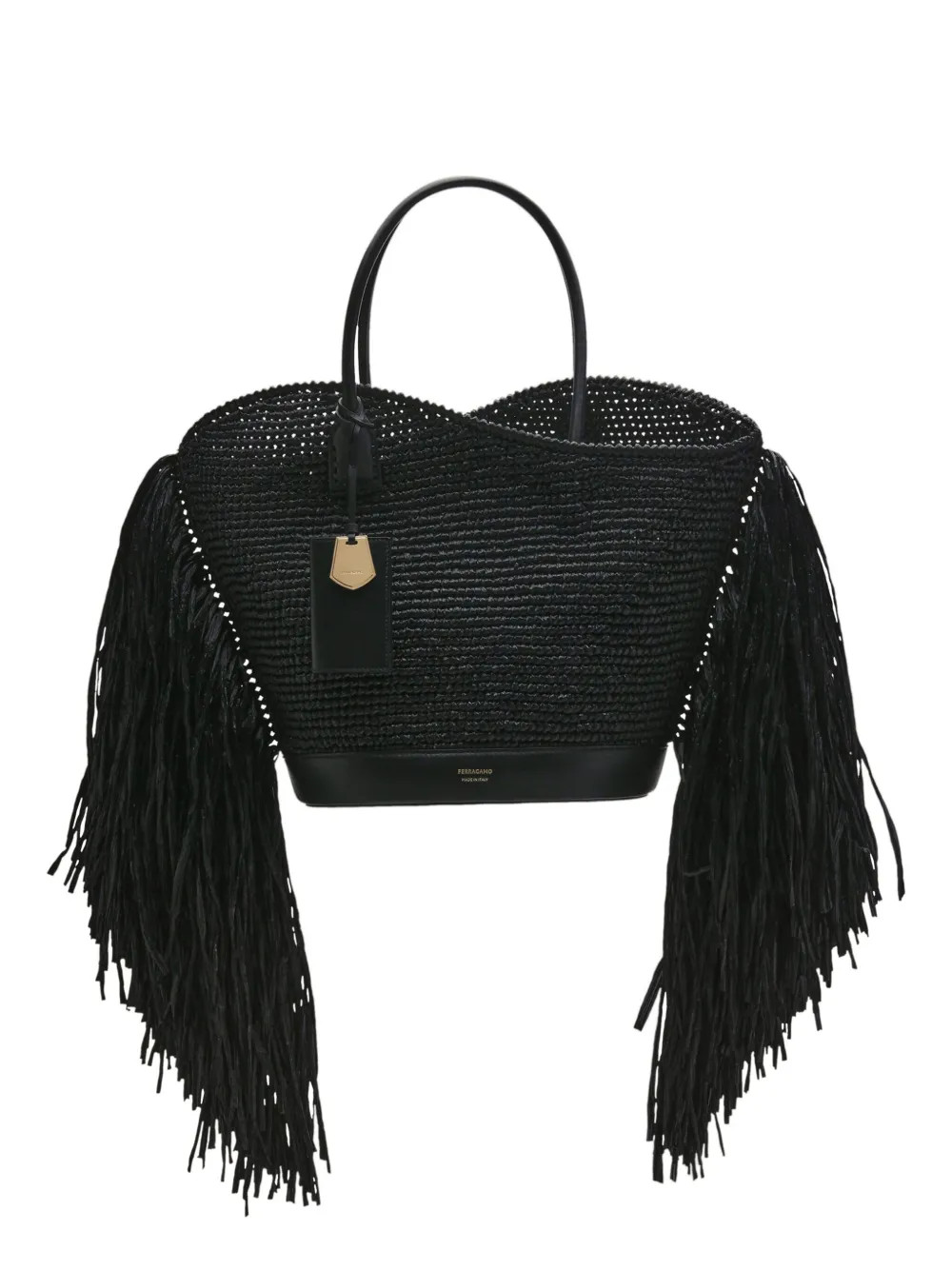 Ferragamo Fringed Raffia Tote Bag | Black | FARFETCH | Farfetch Global
