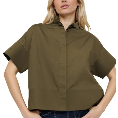 Ainangua Women Casual Button Down Shirts Oversized Short Sleeve Stand Collar Tops Trendy Work Blo... | Amazon (US)