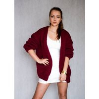 Oversized Hand Knit Cardigan, Chunky Sweater, Alpaca Wool Open Style Jacket, Sweater Women's Cozy, Maroon | Etsy (US)