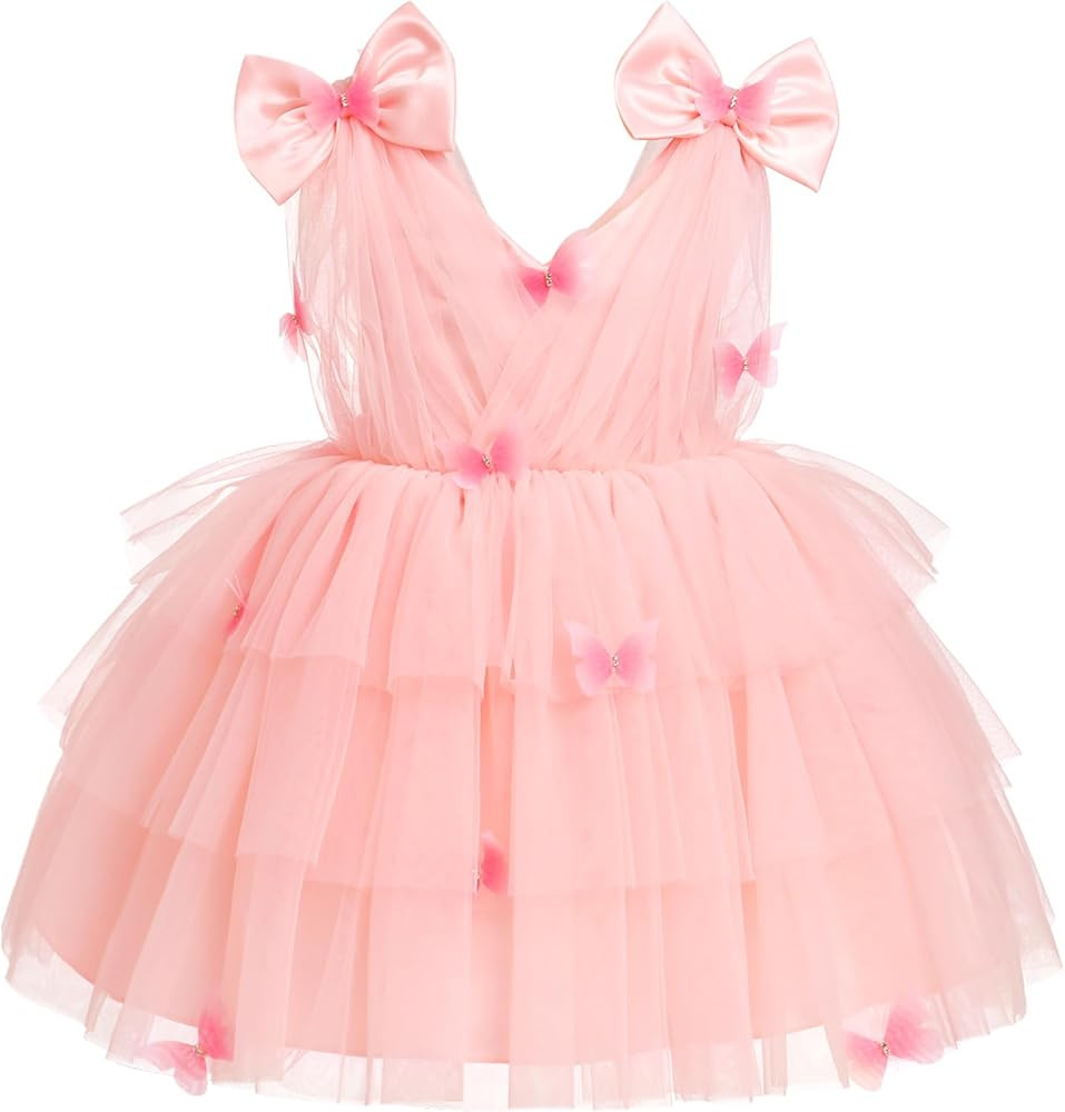 IMEKIS Toddler Girls Butterfly Birthday Dress Rainbow Tulle Formal Wedding Party Ruffle Tutu Dres... | Amazon (US)