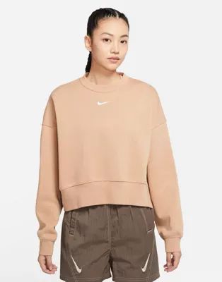 Nike Collection Fleece oversized crew neck sweatshirt in sand | ASOS (Global)