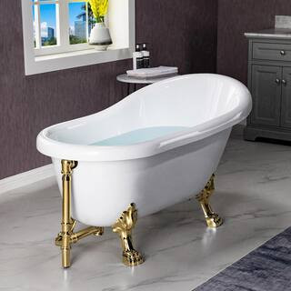 WOODBRIDGE Eurek 54" Heavy Duty Acrylic Slipper Clawfoot Bath Tub in White,Claw Feet,Drain a... | The Home Depot