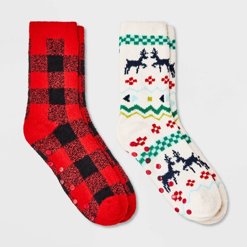 Kids' 2pk Plaid Cozy Merchandise Socks - Cat & Jack™ Cream | Target
