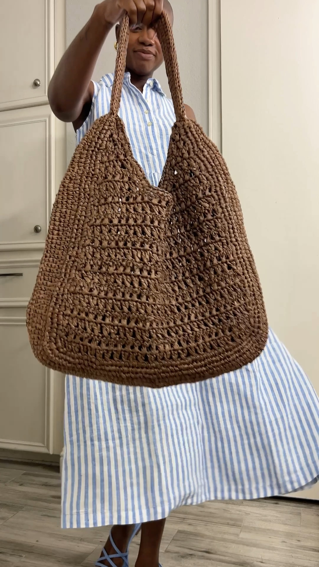Summer essentials! Striped linen sleeveless dress, brown raffia boho bag and light blue strappy sandals.

#LTKMothersDay #LTKdayinmylife #LTKgrwm