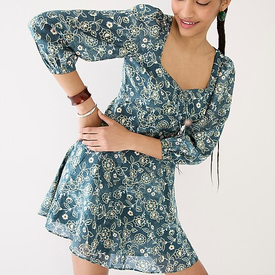 Sweetheart long-sleeve mini dress in vintage vines | J. Crew US