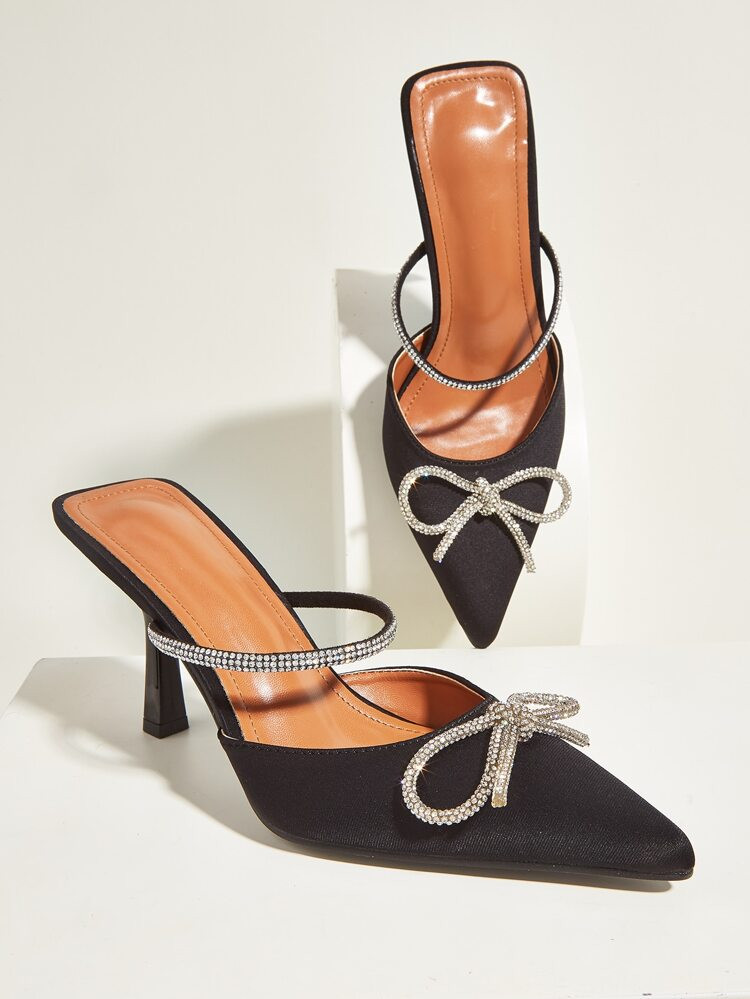 Rhinestone Bow Decor Point Toe Mules | SHEIN