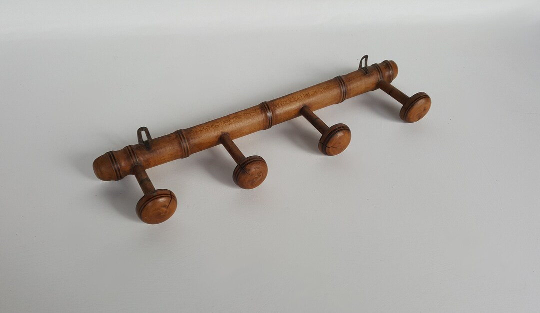 French Vintage Faux Bamboo Clothes Rack 4 Peg Wooden Coat - Etsy | Etsy (US)