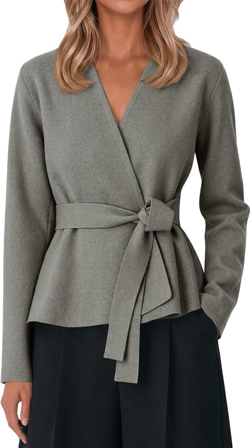 Cicy Bell Womens Open Front Belted Cardigan Long Sleeve Casual Knit Sweater | Amazon (US)
