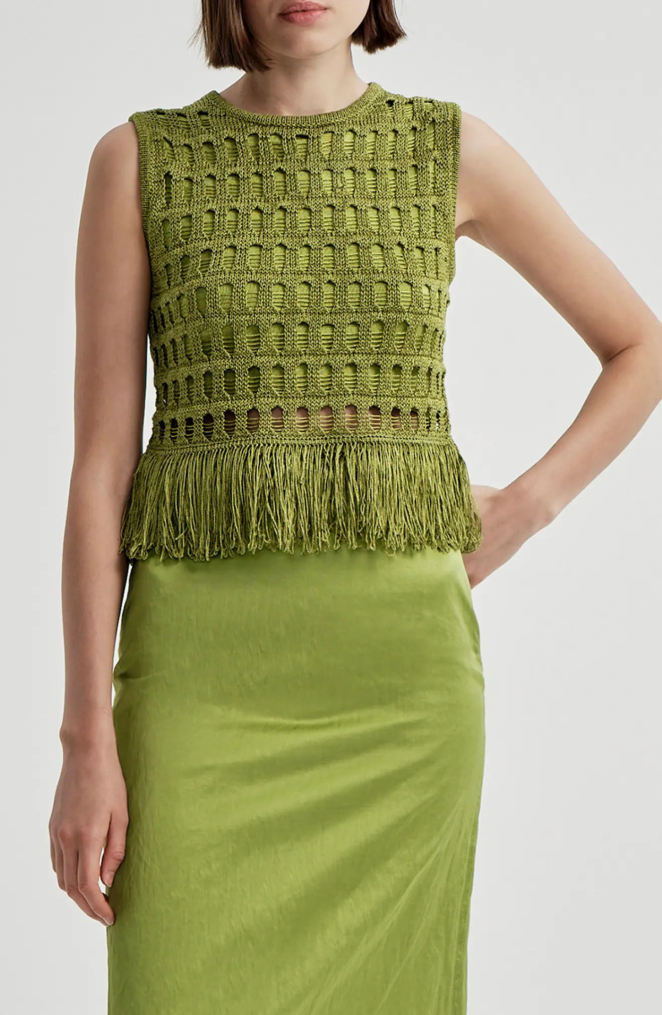 A.L.C. Esme Sleeveless Open-stitched Top with Fringe (Women) | Nordstrom | Nordstrom