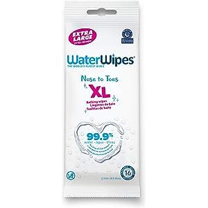 WaterWipes XL Unscented, No-Rinse, Textured Bath Wipes for Sensitive & Newborn Skin, 1 Pack (16 Coun | Amazon (US)