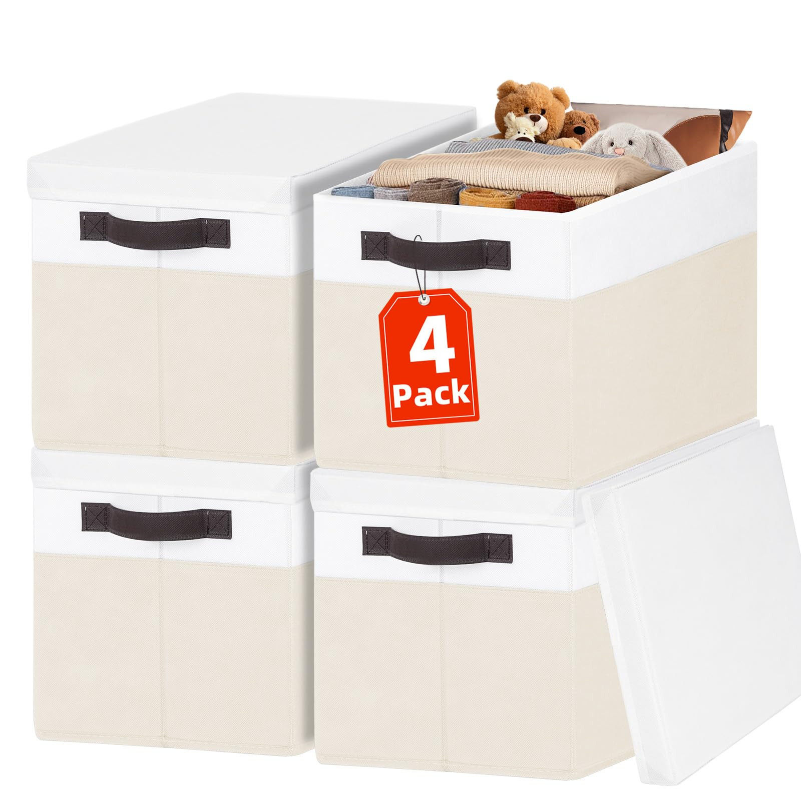 Large Nursery Closet Organizer Bins with Lids 4 Pack - 23 QT Decorative Storage Baskets for Livin... | Amazon (US)