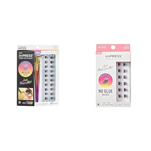 KISS imPRESS Falsies False Eyelash Clusters, Spiky', 16 mm, 20 Pieces & 'Lavish Volume', 12-14mm, 12 Pieces | Amazon (US)