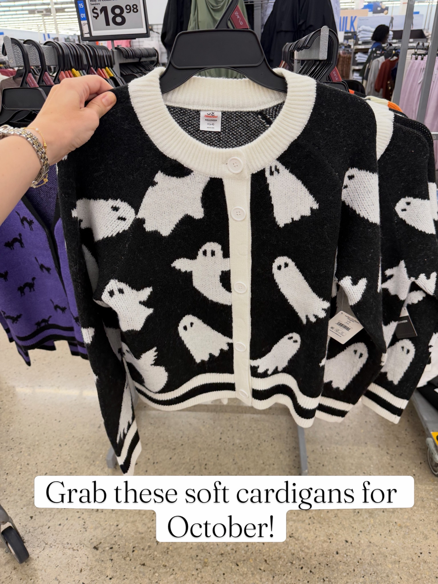 Cute Halloween cardigans at Walmart, I saw four styles in store, linking the two I found online. #walmartfashion