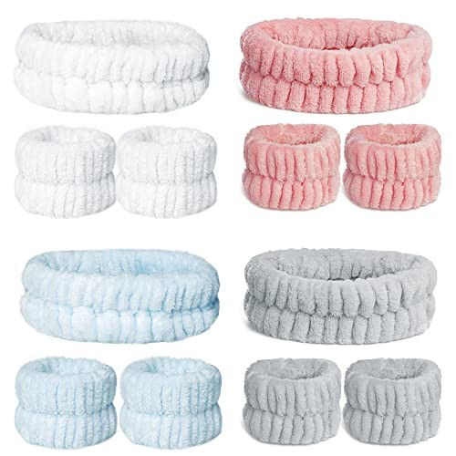 mifengda 12 Pieces Spa Facial Headband and Wrist Washband Set, Women Makeup Headband, Girls Washing Face Headband, Soft Microfiber, Pink, White, Blue, Grey | Amazon (US)