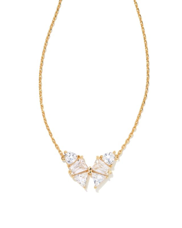 Blair Gold Butterfly Pendant Necklace in White Crystal | Kendra Scott