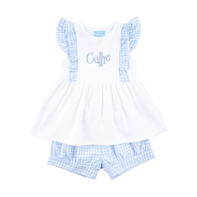 Pastel Blue Gingham Ruffle Kate Short Set | Classic Whimsy