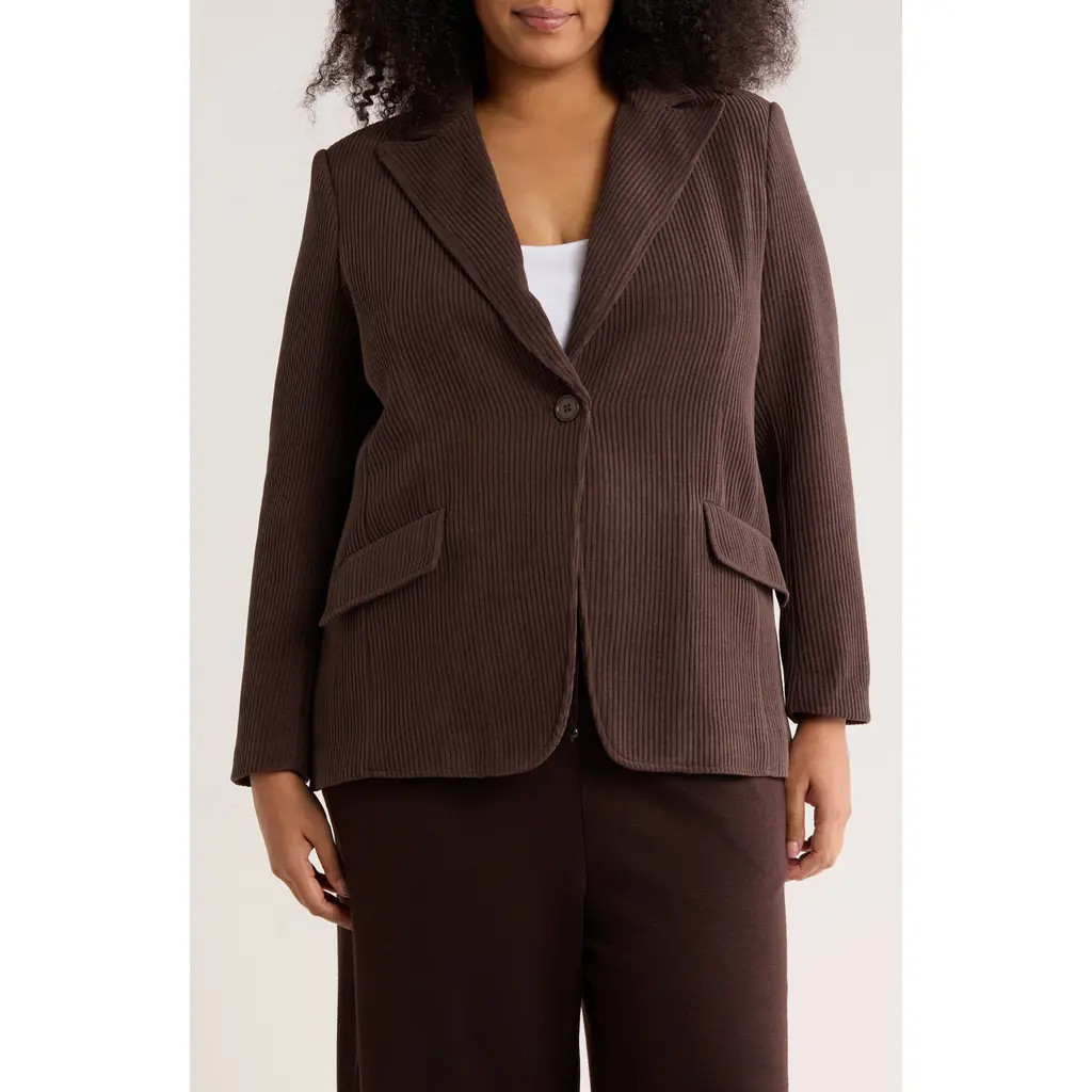 MAX STUDIO Peak Lapel Single Button Corduroy Blazer in Chocolate Brown at Nordstrom Rack, Size 2X | Nordstrom Rack