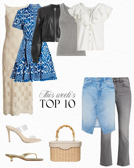 This week’s top 10 best sellers! Featuring three of my favorite new purchases: this AllSaints leather bomber jacket, this AGOLDE tank top that I’ve been wearing on repeat, and this ruffle button-up blouse. 

#LTKFindsUnder100 #LTKStyleTip #LTKSummerSales