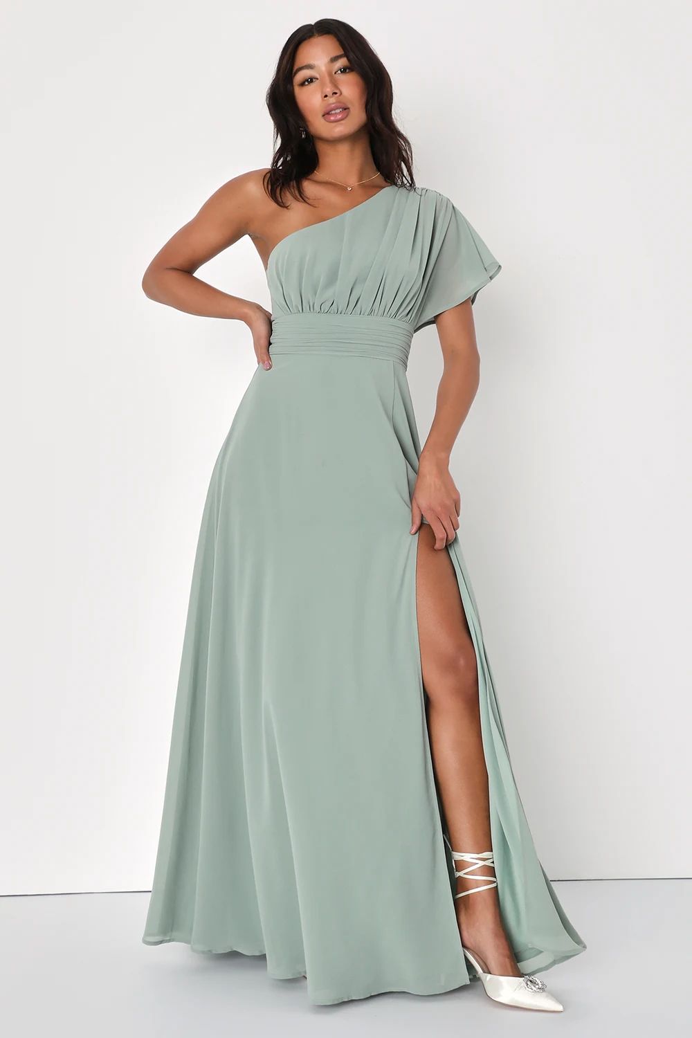 Cultivated Charm Sage Brush One-Shoulder Maxi Dress | Lulus (US)