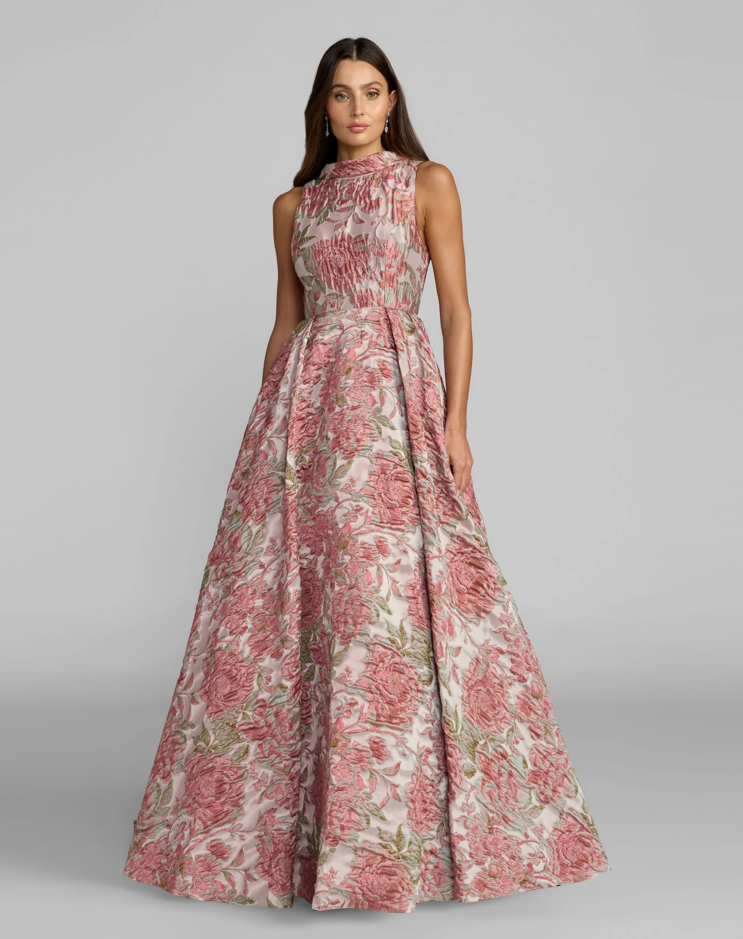 Pink Sleeveless Brocade V-Back Ball Gown | Mac Duggal | Mac Duggal