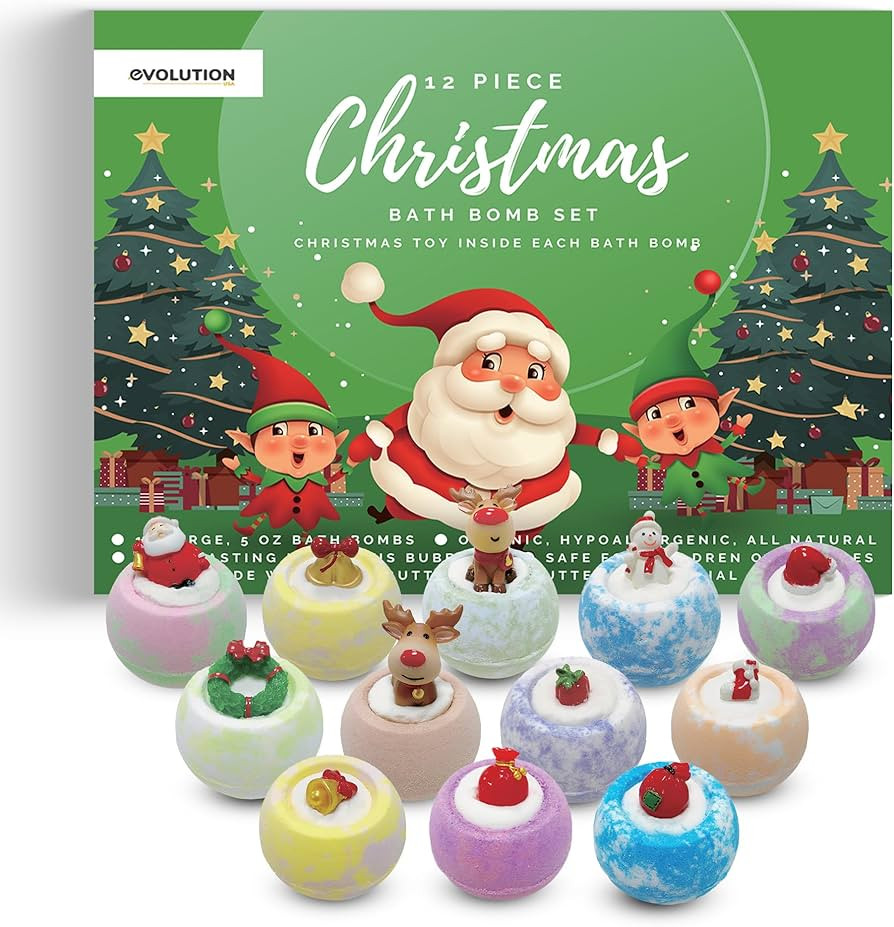 Amazon.com: EvolutionUSA - Christmas Bath Bombs for Kids, Holiday Bath Bombs with Surprise Inside... | Amazon (US)