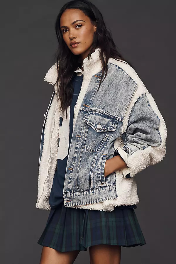 Bear Hug Denim Sherpa Fleece Jacket | Anthropologie (US)