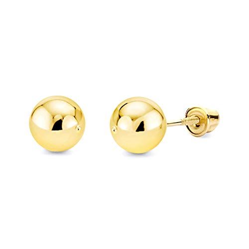 14k REAL Yellow Gold Ball Stud Earrings with Screw Back - 5 Different Size Available | Amazon (US)