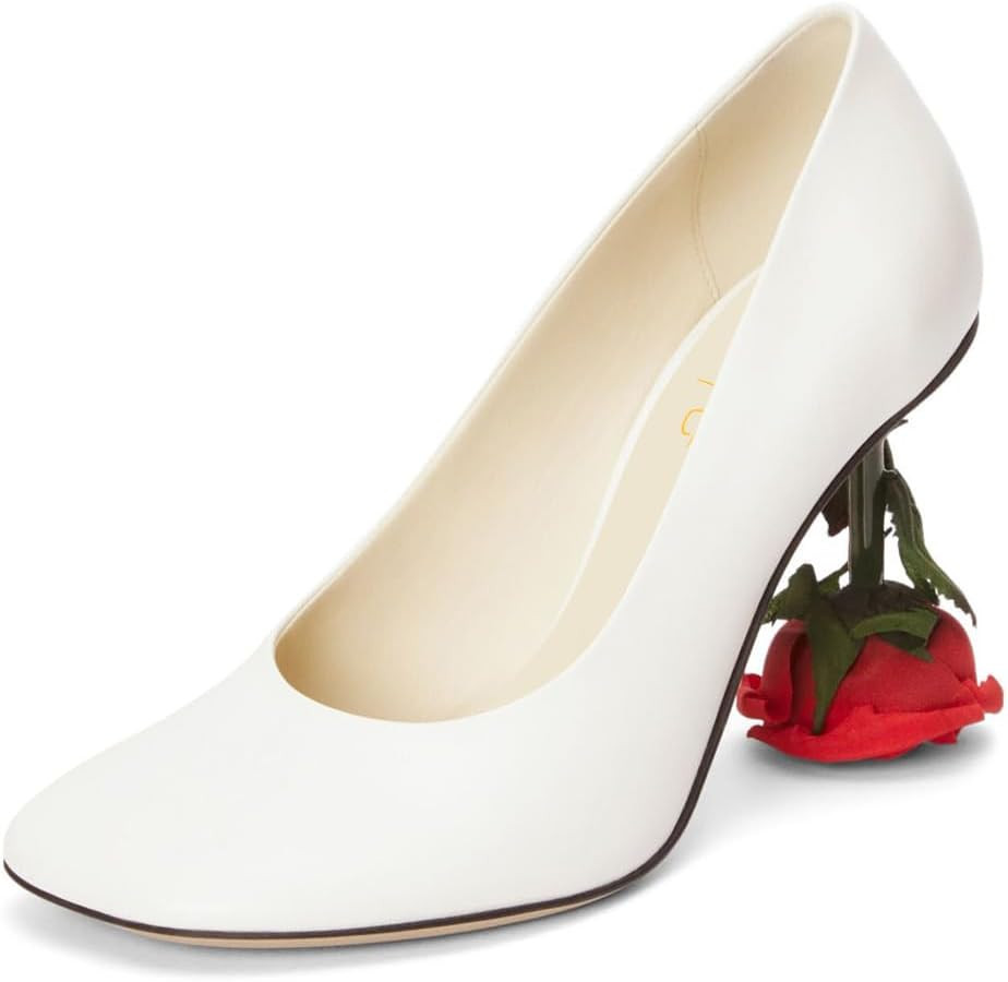 XYD Women's Romantic Rose Heel (100mm) Square Round Toe Slip On Pumps Bridal Formal Event Evening... | Amazon (US)