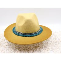 Terrain - Fedora Style Fall Hat Tan To Light Brown Teal Accented Aztec Boho Band Mountain Camping Sturdy Box Shipping | Etsy (US)