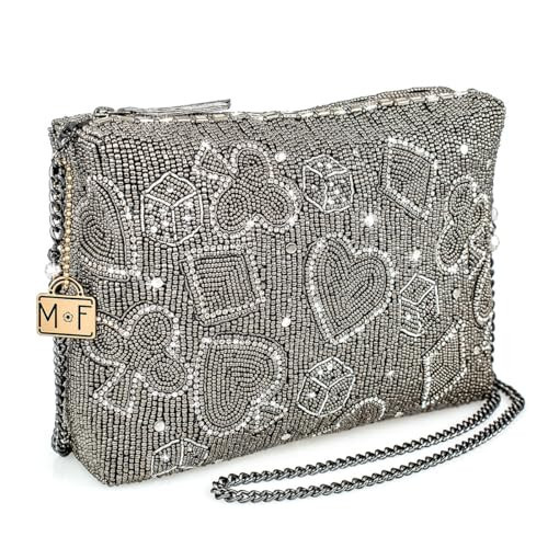 Mary Frances Well Suited Beaded Clutch Handbag with Playful Card Pattern and Chic Removable Chain Strap, Pewter | Amazon (US)