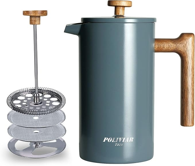 POLIVIAR French Press Coffee Maker, 34 oz Coffee Press with Real Wood Handle, Double Wall Insulat... | Amazon (US)