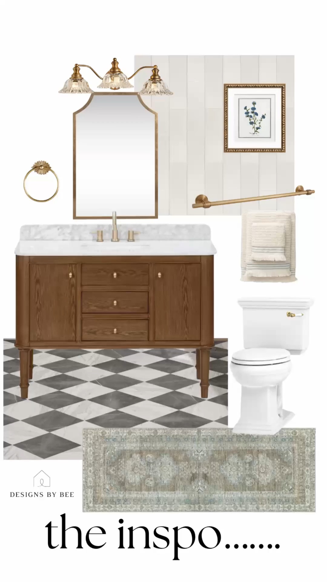 bathroom remodel ideas, traditional bathroom design, vintage inspired bathroom, wood bathroom vanity, marble countertop vanity, brass bathroom hardware, gold bathroom faucet, bathroom lighting inspiration, bathroom wall decor, elegant bathroom vanity, checkerboard tile flooring, bathroom styling ideas, timeless bathroom decor, luxury bathroom design, bathroom accessories styling

#LTKHome