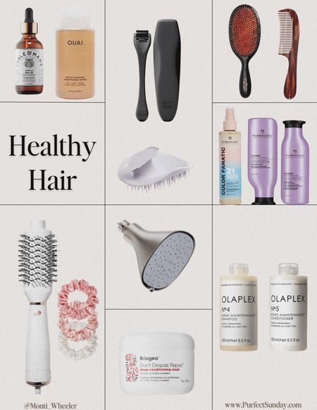 Hair care products for healthy shiny hair. 

Sulfate free shampoo, leave in conditioner, hair brush, comb? Olaplex, Briogeo, T3 micro, Pureology, Mason Pearson, Act and Art Ouai, Slip Silk

#LTKBeauty #LTKStyleTip #LTKFindsUnder50