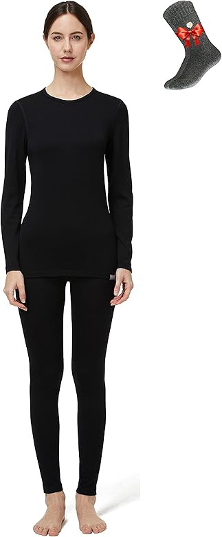 Naturwool Women's 100% Merino Wool Base Layer John Set Thermal Underwear Top and Bottom | Amazon (US)