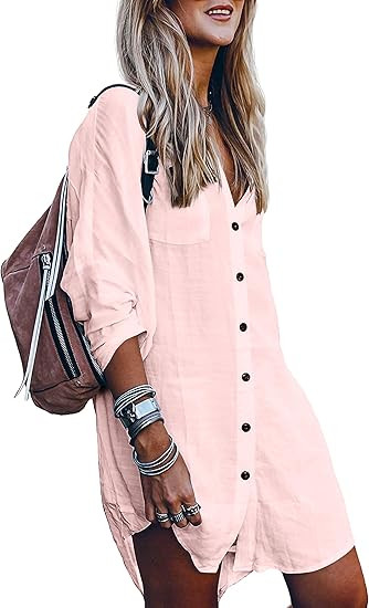 POGTMM Women's Swimsuit Cover Up Summer Beachwear Button Down Shirt Bikini Bathing Suit Beach Cov... | Amazon (US)