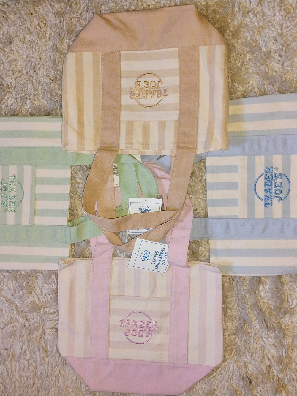 Trader Joe's Pastel Stripe Mini Tote Bags- Pink,Beige, Green And Blue | Poshmark