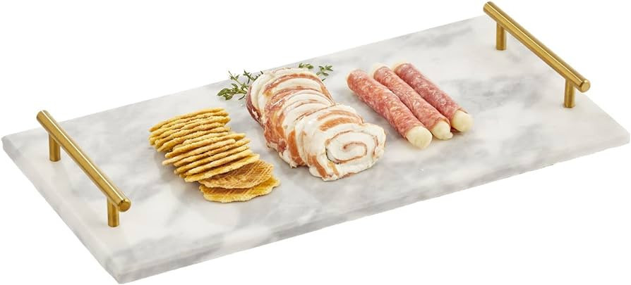 mDesign Thin Marble Pastry Board, Cutting Slab Kitchen Serving Tray with Deco Handles for Baking,... | Amazon (US)