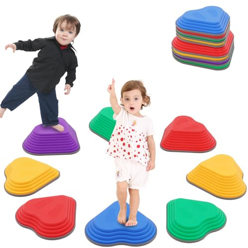 8PCS Balance Stepping Stones,Non-Slip Stepping Stone,Toddlers Sensory Play Equipment Toy,Durable Non-Slip Stones Promotes Balance Coordination & Strength for Kids Ages 3-8(Heart-shaped) | Amazon (US)